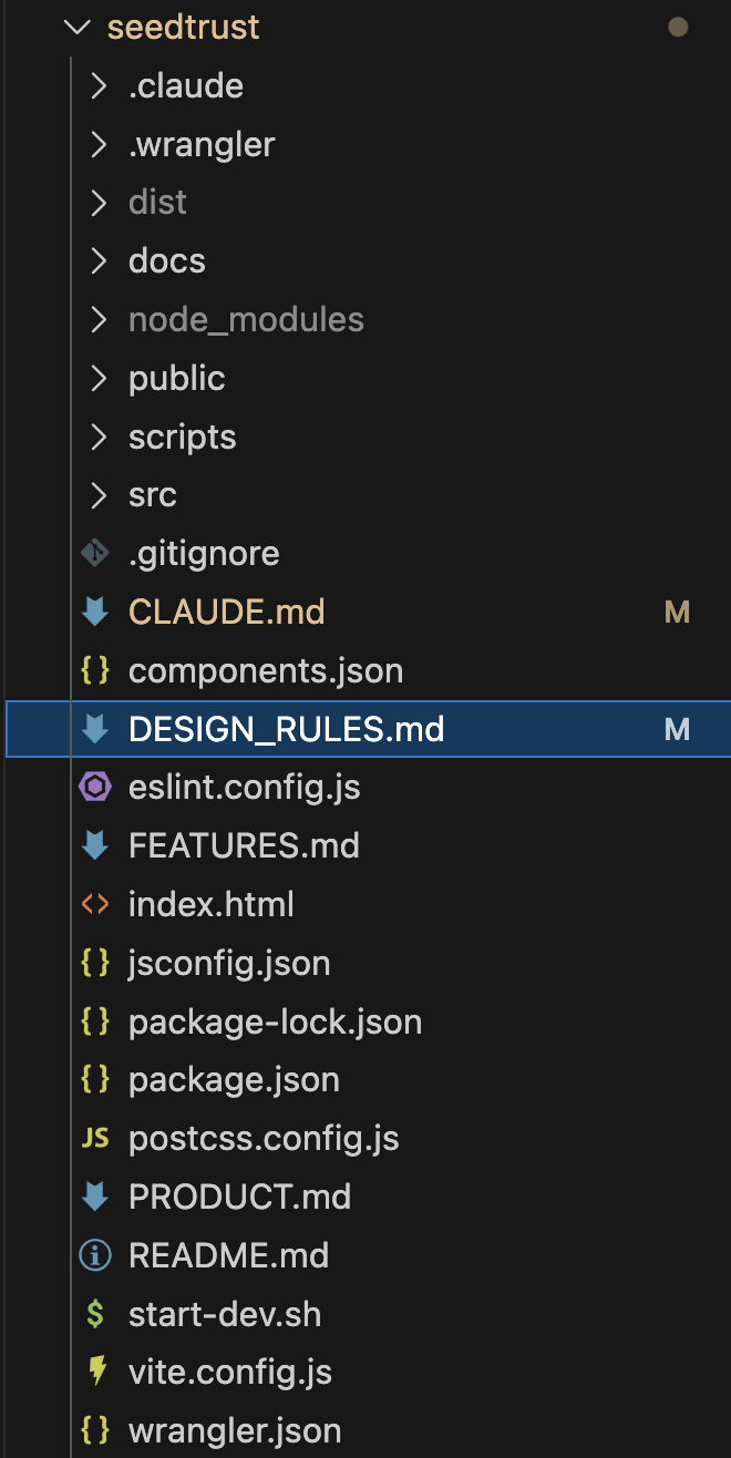 VS Code file tree showing DESIGN_RULES.md in project root