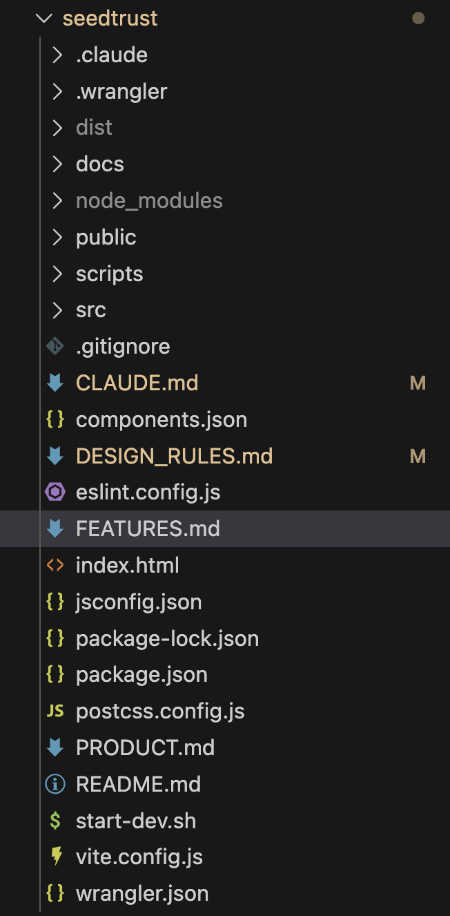VS Code file tree showing FEATURES.md in project root